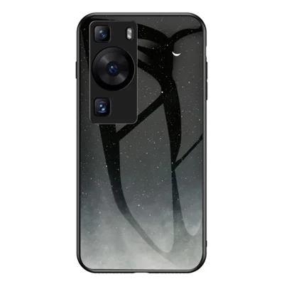 Für Huawei P60 / P60 Pro 5G PC+TPU+gehärtetes Glas Sternenhimmel-Muster Handyhülle Drop-proof Cover - Sternenförmiger Halbmond