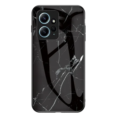 For Xiaomi Redmi Note 12 4G Tempered Glass+PC+TPU Phone Case Marble Pattern Cover - Black Marble