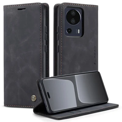 CASEME 013 Serie für Xiaomi 13 Lite / Civi 2 5G Handy Wallet Case Stand Lederhülle - Schwarz