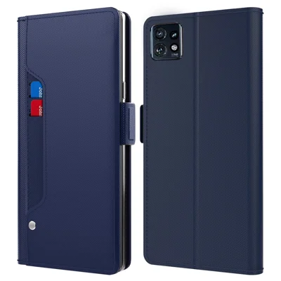 Leather Flip Cover for Motorola Edge 40 Pro 5G / Moto X40 5G Shell with Mirror Card Holder Stand Phone Case - Blue
