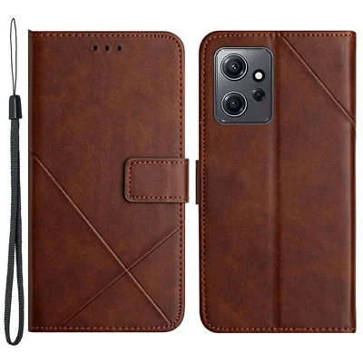Для Xiaomi Redmi Note 12 4G Line Imprinting Solid Color PU Leather Stand Case Wallet Phone Cover with Strap - Brown
