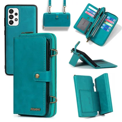 MEGSHI 020 Series Cellphone Stand Cover for Samsung Galaxy A52 4G / 5G / A52s 5G Detachable 2-in-1 Wallet PU Leather+PC+TPU Phone Case - Blue
