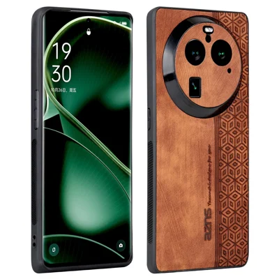 AZNS For Oppo Find X6 Imprinted PU Leather Coated TPU Cover Anti-drop Phone Case - Brown