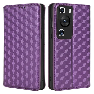 För Huawei P60 / P60 Pro Rombmönstrad PU-läder mobilskal Flip ställbar plånbokstäcke - Lila