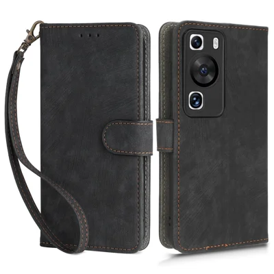 Für Huawei P60 / P60 Pro Anti-Kollisions-Standfuß-Cover RFID-blockierendes Geldbörsen-Ledertasche mit Riemen - Schwarz