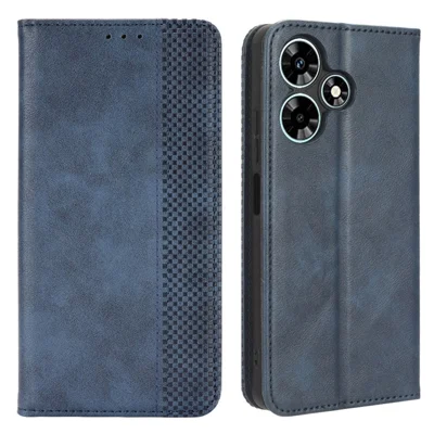 For Infinix Hot 30i / Hot 30i NFC X669 PU Leather Vintage Phone Case Folio Book Stand Wallet Cover - Blue
