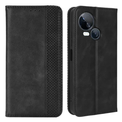 For TECNO Spark 10 5G PU Leather Phone Stand Case Wallet Retro Phone Cover - Black