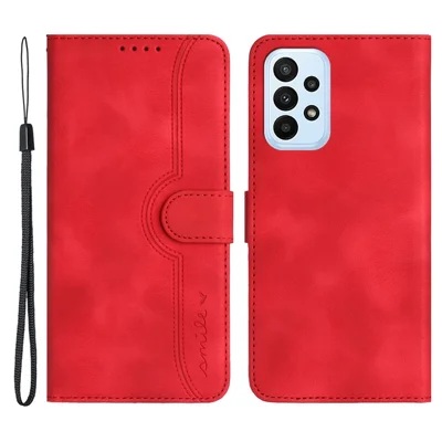 YX003 For Samsung Galaxy A73 5G PU Leather Wallet Phone Stand Case Imprinted Smile Pattern Cell Phone Cover - Red