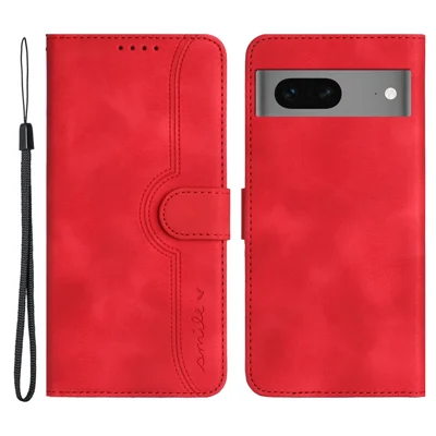 YX003 For Google Pixel 7 5G Smile Pattern Imprinted Leather Cover Phone Stand Case Wallet - Red