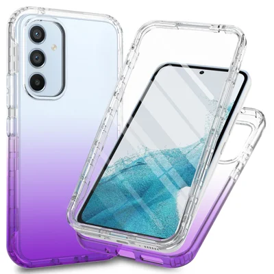 For Samsung Galaxy A34 5G PC TPU Phone Case Gradient Color Cell Phone Shell with PET Screen Protector - Purple