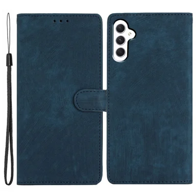 For Samsung Galaxy A24 4G (162.1 x 77.6 x 8.3mm) Solid Color Skin-touch Phone Stand Case Leather Wallet Shell - Blue