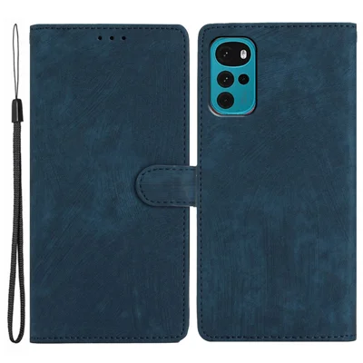 Leather Wallet Shell for Motorola Moto G22 , Skin-touch Folding Stand Phone Case - Blue