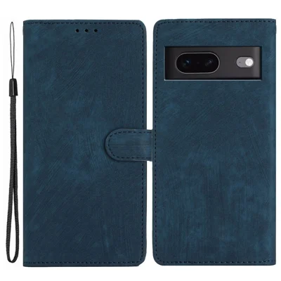 For Google Pixel 7 5G Phone Case Shockproof PU Leather Flip Cover Skin-Touch Wallet Phone Shell - Blue