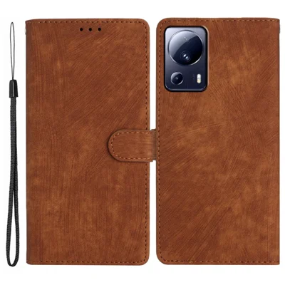 For Xiaomi 13 Lite / Civi 2 5G Solid Color Leather Wallet Cover Skin-touch Stand Cell Phone Case - Brown