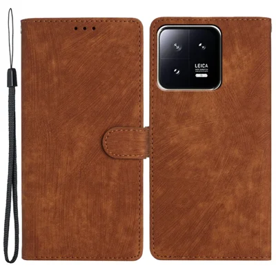 For Xiaomi 13 5G Solid Color Folio Flip PU Leather Wallet Cover Skin-touch Stand Phone Case - Brown