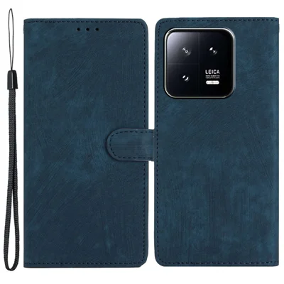 For Xiaomi 13 Pro 5G Solid Color Skin-touch PU Leather Wallet Cover Stand Folio Flip Phone Case - Blue