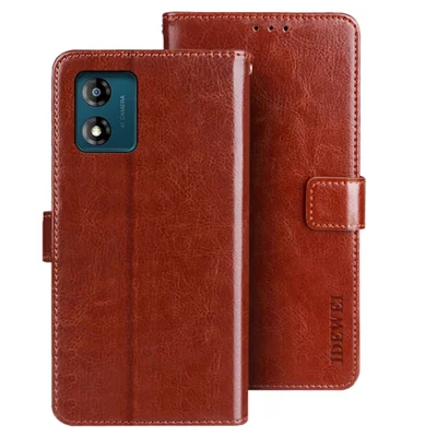 IDEWEI Pour Motorola Moto E13 4G Étui Portefeuille Téléphone Texture Cheval Fou Support Cuir PU - Brun