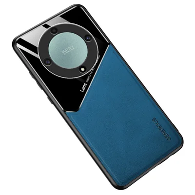 TPU + PC + PU Leather Phone Cover for Honor X9a 5G Slim Phone Case Support Magnetic Car Mount - Blue