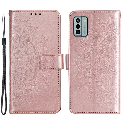 PU Leather Phone Case for Nokia G22 , Stand Wallet Mandala Flower Pattern Phone Cover - Rose Gold