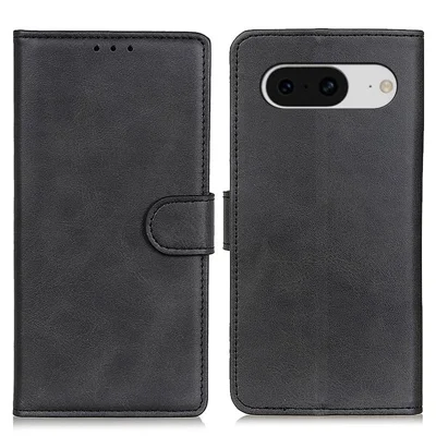 Flip Phone Case for Google Pixel 8 PU Leather Cowhide Texture Wallet Stand Protective Cover - Black