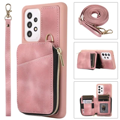 For Samsung Galaxy A13 4G / A13 5G / M13 5G / A04s 4G (164.7mm) / A04 4G Zipper Phone Case PU Leather+TPU Kickstand Phone Cover  - Pink