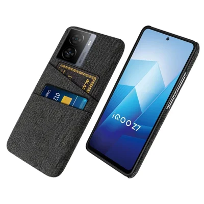 Für vivo iQOO Z7 5G Harte PC + Stoffhülle Smartphone-Cover mit Zwei Kartensteckplätzen - Schwarz