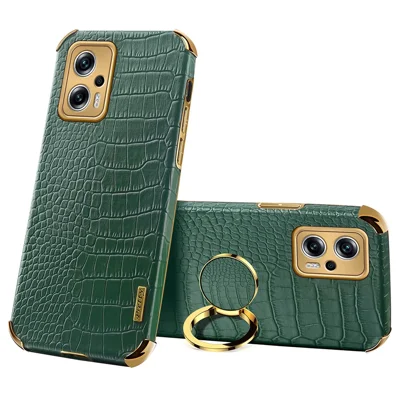 For Xiaomi Redmi Note 11T Pro 5G / Note 11T Pro+ 5G / Poco X4 GT 5G / Redmi K50i 5G Ring Kickstand Electroplating Phone Case PU Leather Coated TPU Cover - Green