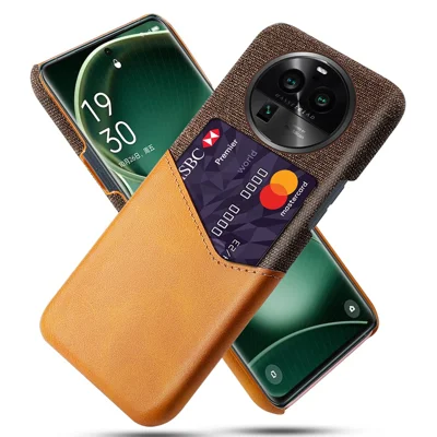 Para Oppo Find X6 Pro Porta-Cartões Capa de Telefone em Couro Revestido de Tecido PC - Laranja