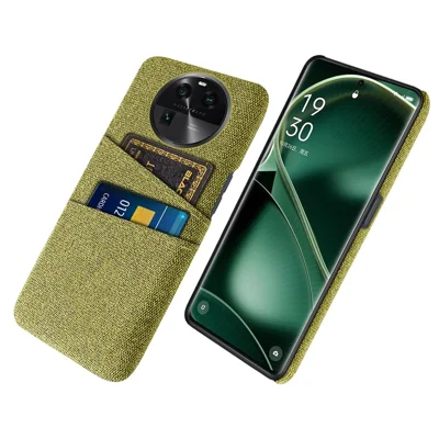 For Oppo Find X6 Protective Phone Case Hard PC + Cloth Cover with 2 Card Slots - Yellow