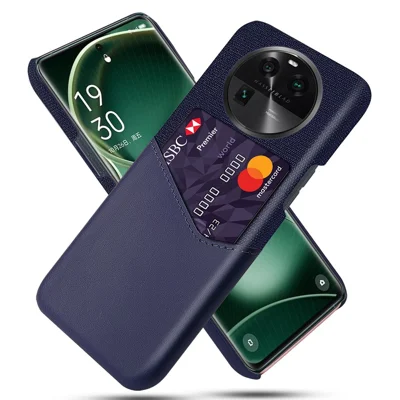 Leather Coated PC Phone Case for Oppo Find X6 , Card Slot Cloth Texture Phone Cover - Blue