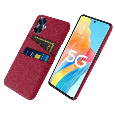For Realme C55 4G Mobile Phone Case Hard PC + Cloth Dual Card Slots Phone Cover - Red