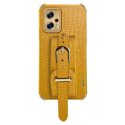 For Xiaomi Redmi Note 11T Pro 5G / Note 11T Pro+ 5G / Poco X4 GT 5G / Redmi K50i 5G Electroplated Leather Coated TPU Cover Crocodile Texture Wristband Phone Case - Yellow