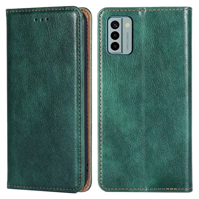 For Nokia G22 Anti-Scratch Stand Case Magnetic Closing Anti-drop PU Leather Wallet Phone Cover - Green