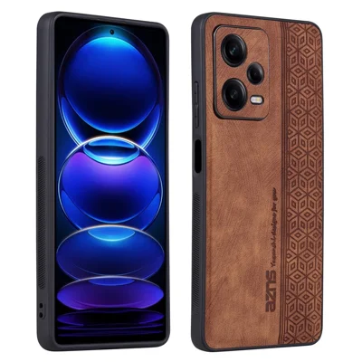 AZNS para Xiaomi Redmi Note 12 5G (Global) / (India) / Poco X5 5G Funda de teléfono con recubrimiento de cuero de poliuretano impreso en TPU - Marrón