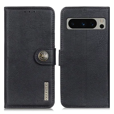 KHAZNEH for Google Pixel 8 Pro Wallet Stand Leather Phone Case Cowhide Texture Phone Cover - Black