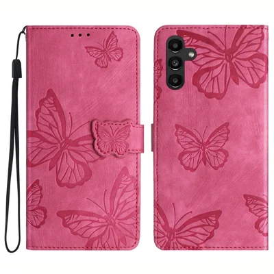 Für Samsung Galaxy A34 5G Stand Wallet Phone Cover PU Leder Hautberührung Schmetterling geprägte Hülle - Rose