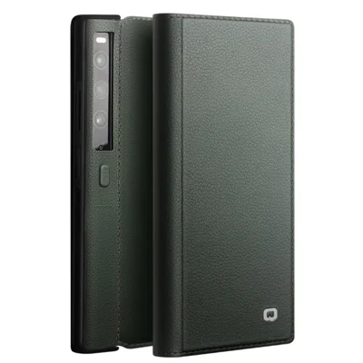 QIALINO For Huawei Mate Xs 2 Genuine Cow Leather Flip Case Stand Magnetic Full Protection Phone Cover - Green