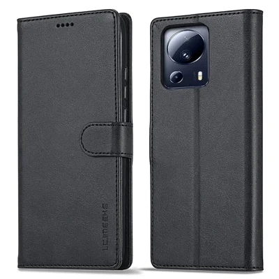 LC.IMEEKE For Xiaomi 13 Lite / Civi 2 5G Stand PU Leather Phone Case Wallet Calf Texture Phone Cover - Black