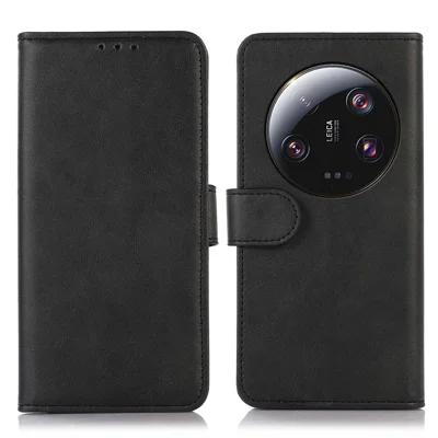 Für Xiaomi 13 Ultra Telefonständer-Tasche PU-Leder Geldbörse Kuhfell-Textur Magnetisches Telefongehäuse - Schwarz