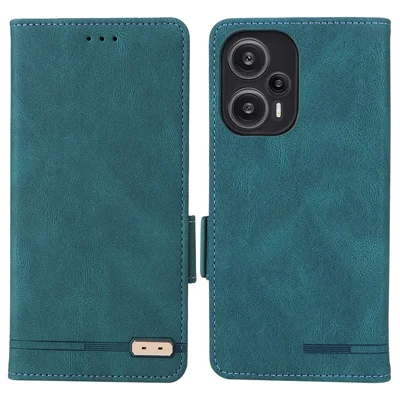 Capa Carteira em Pele Sintética com Suporte e Decoração em Metal para Xiaomi Redmi Note 12 Turbo / Poco F5 5G, Capa à Prova de Choques - Azul