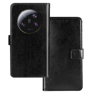 IDEWEI Für Xiaomi 13 Ultra PU-Leder Telefonhülle Crazy Horse Textur Tasche mit Ständer Geldbörse - Schwarz