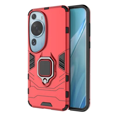 For Huawei P60 Art Rotating Ring Kickstand Phone Case TPU+PC Hybrid Dual Layer Defender Cover - Red