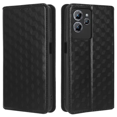 Oukitel C32 Portemonnee Stand Leren Telefoonhoesje met Ruitvormige Inprint - Zwart
