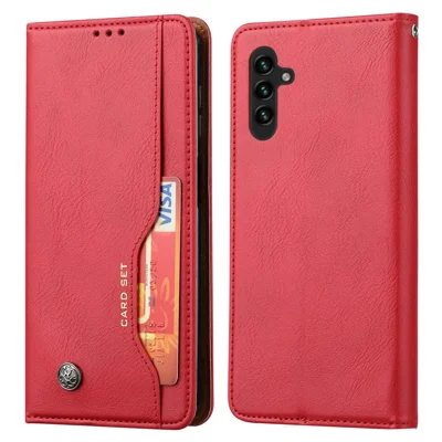 For Samsung Galaxy A24 4G (162.1 x 77.6 x 8.3mm) Magnetic Closing Leather Phone Cover Flip Stand Wallet Protection Shell - Red