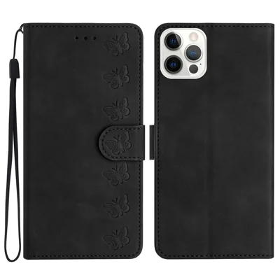 Pour iPhone 14 Pro Max Étui de téléphone en cuir PU avec support - Noir