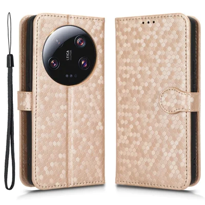 Für Xiaomi 13 Ultra Smartphone-Geldbörsengehäuse PU-Leder Ständer Punktmuster geprägt Telefoncover - Roségold