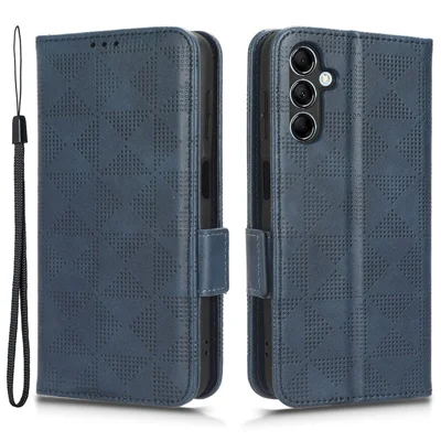 For Samsung Galaxy M14 5G PU Leather Phone Wallet Case Imprinted Triangle Stand Phone Cover - Blue