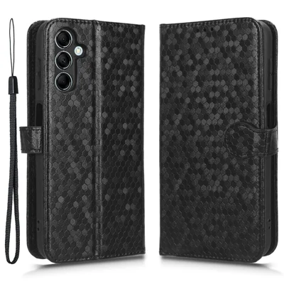 Para Samsung Galaxy M14 5G Capa de Carteira de Couro com Padrão de Pontos Impresso - Preto