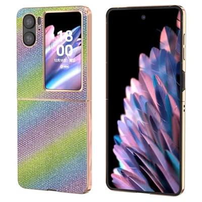 Electroplating Phone Case for Oppo Find N2 Flip 5G Rhinestone Texture Shockproof Case PC+PU Leather Phone Cover - Multi-color