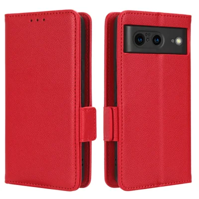 For Google Pixel 8 PU Leather Stand Wallet Case Litchi Texture Double Magnetic Clasp Phone Cover - Red